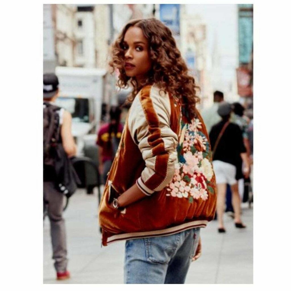 Free People Floral Brown Embroidered Bird Bomber Jacket XS Rare